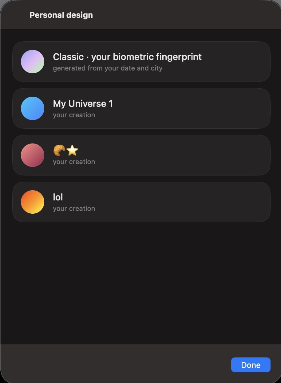 Personal Designs List